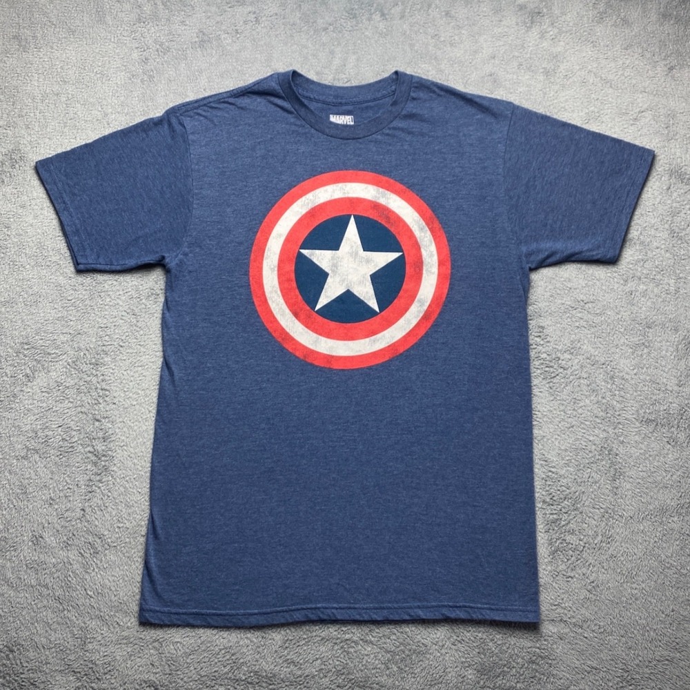 Marvel Captain America Shield T-Shirt Mens Medium Blue Heather Graphic Tee